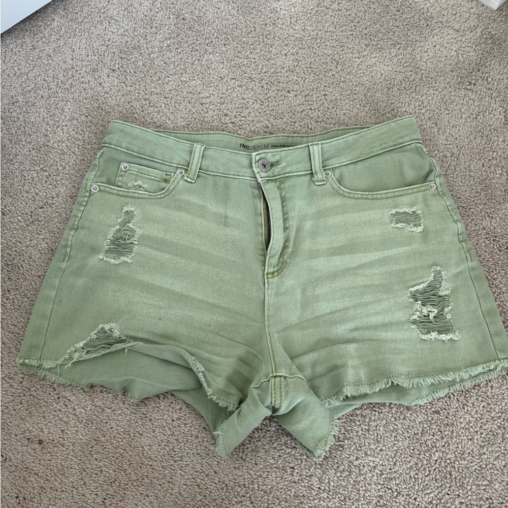 INC International Concepts Olive Distressed Jean Shorts